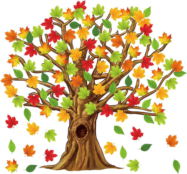 Gersoniel 90 Pieces Classroom Tree Bulletin Board Set, Fall Tree Decoration with Conversation Heart Leaves Cutouts