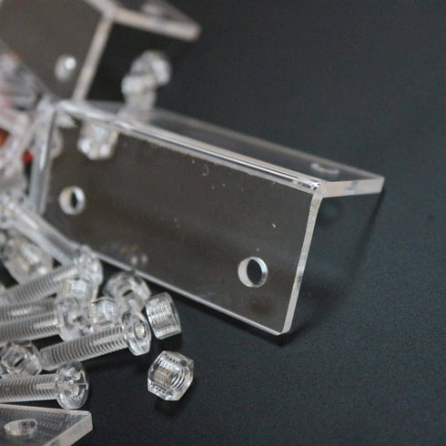 4 x Angled L Brackets, Clear Right Angle Bracket, Polished Clear Transparent Acrylic + 20x M5 Bolts, Corner