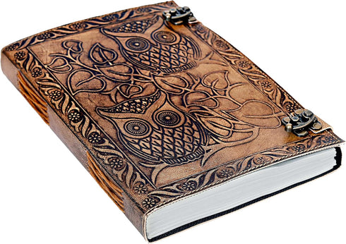 Owl Journal, Leather Owl Emboss Journal, 240 Pages Handmade Paper Journal, Vintage Brown