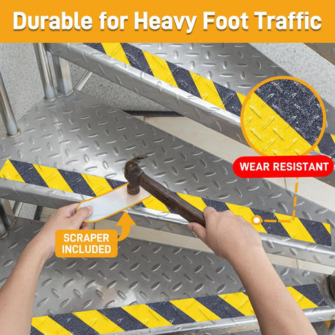 LifeGrip Non-Slip Tape, Aluminum-Backed, 2" X 15', Yellow/Black Safety Grip Anti-Slip