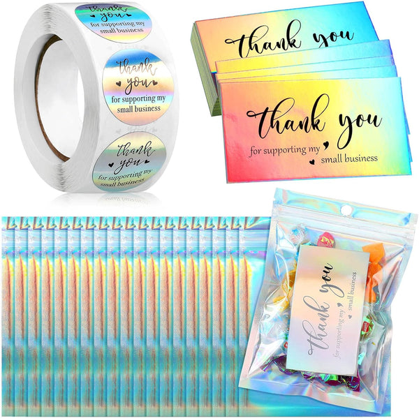 Outus 620 Pieces Thank Cards and Stickers Set Thank Gold Foil Stickers for