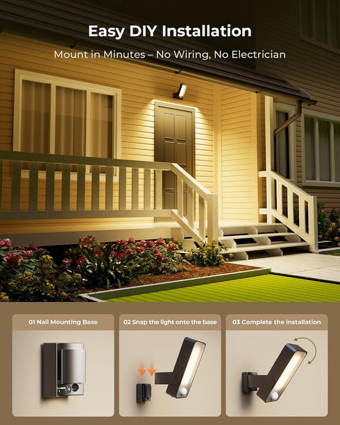 10000mAh 3 Dimmable 3CCT, Motion Sensor Outdoor Light, Rechargeable Battery Operated Outdoor Light with Remote, Modes
