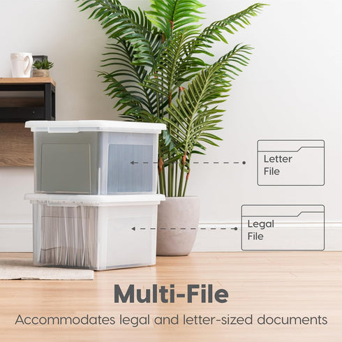 IRIS USA File Box Plastic Organizer for Letter/Legal File, Document Box, Storage Bin Tote with Secure Latching Lid