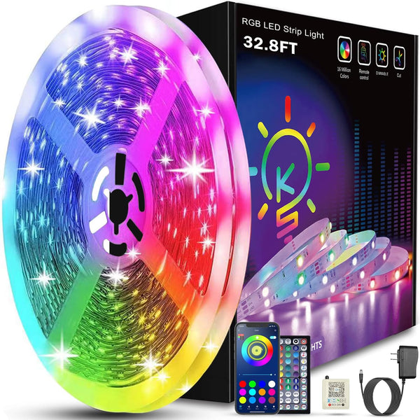 Keepsmile 32.8ft Strip Lights Smart App Music Sync Color Changing RGB Bluetooth