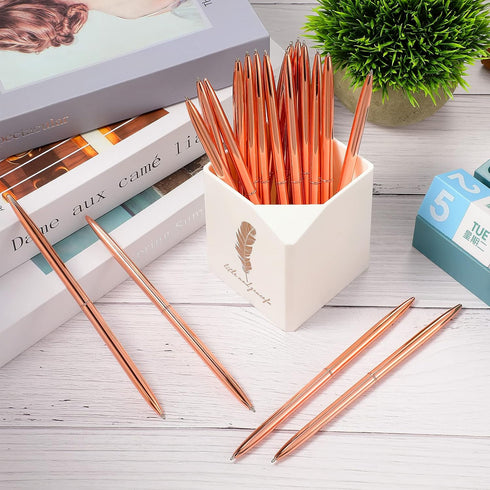 Outus 30 Pcs Rose Gold Ballpoint Pens, Slim Metallic Retractable Lightweight Pens Set for Wedding Guest Book Gift