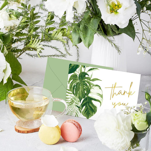 50 Packs Summer 4 6 Inch Whaline Gold Foil Thank You Cards Tropical Greenery Leaves Greeting Cards Monstera Blank Note