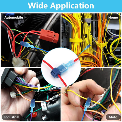 120 Pcs Quick Splice Wire Terminals - Male & Female Blue T-Tap Self-Stripping Quick Disconnects Kit
