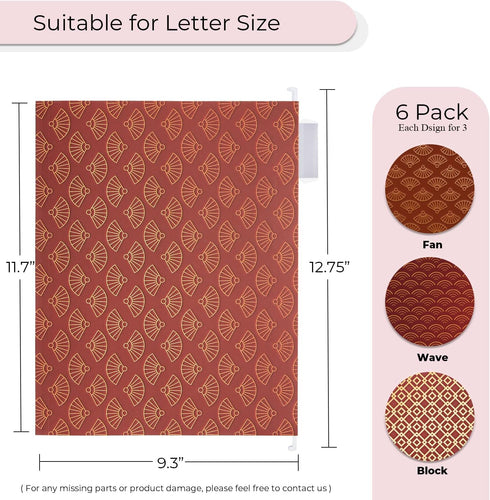 Y YOMA 6 Pack Decorative Hanging File Folders, Letter Size, Marble Design, 1/5-Cut Adjustable Tabs for Office Home