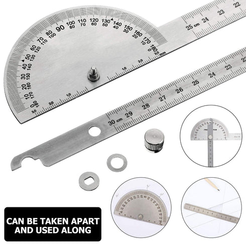 Outus Angle Protractor - Two Arm Stainless Steel Ruler for Woodworking, Angle Measure Tool with 0-180 Degrees