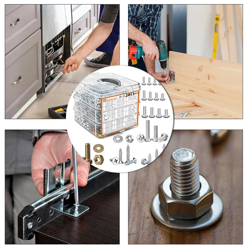 Dianrui 2013 8.8 Set (3 PCS Metric & SAE Nuts & Bolts & Wood Screws Assortment Kit, Phillips Pan Head & Flat Head