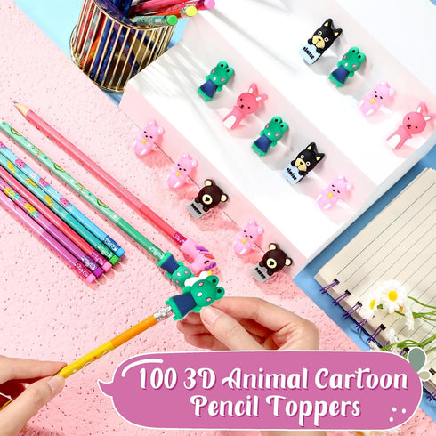 Glenmal 100 Pcs Scented Pencils for Kids, HB Graphite with Cartoon Pencil Toppers, Gift for School