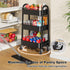 Rcemlip 3 Tier Black Rolling Cart Metal with Wheels, Basket, Cups & Hooks, Three Tier Utility Carts on Wheels, Can
