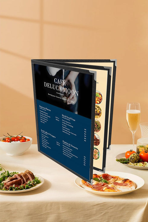 8 8.5x11 3Page 6View Pcs Black Menu Covers, Letter Size, menu Holder, Toothed Metal Corners, Waterproof