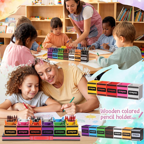 Maitys 13 Set 12 1 Pcs Crayon Holder Organizer Cups on Stand Wooden Colored Pen Holder Crayon Dispenser Classroom