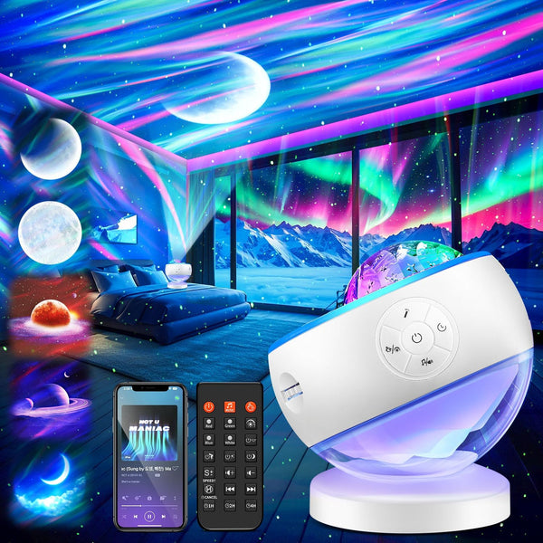 Northern Lights Projector Galaxy Projector with 300+ Light Effects Sound Machine, LED