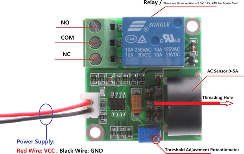 NOYITO 0-5A 12V, AC Current Detection Sensor Module Switch Output (DC Green)