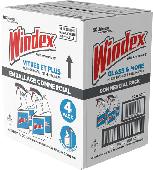 32 oz 4/Carton (327171) SC Johnson Professional Windex Original Glass Cleaner, Fresh Scent, Spray Bottle
