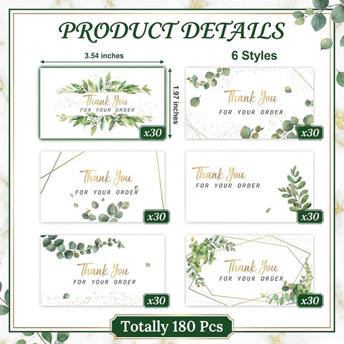 Outus 180 Pieces Thank You for Your Order Card Support Small Business Customer Thank You Cards Gold Foil and Green