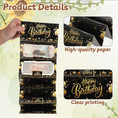 Bruislard Birthday Card Money Holder Birthday Money Envelope for Cash Gifts Surprise Black Gold Birthdays Gift Card
