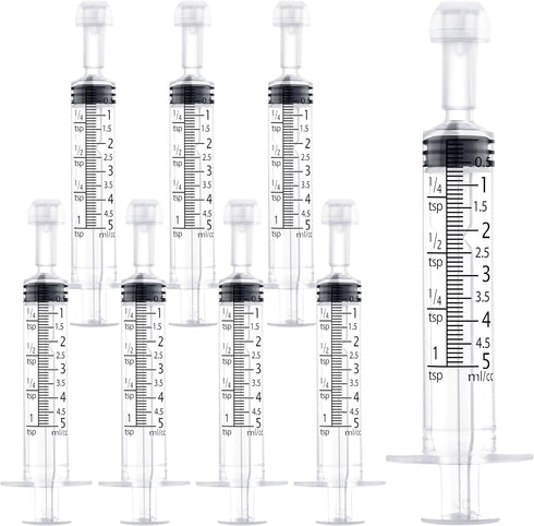5ml/cc Liquid Measuring Syringe with Caps, Individually Pack of 10 for Scientific Labs, Feeding