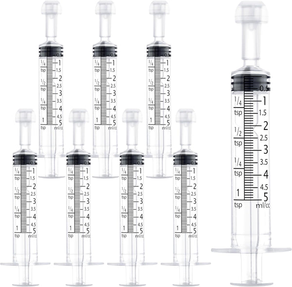 5ml/cc Liquid Measuring Syringe with Caps, Individually Pack of 10 for Scientific Labs, Feeding