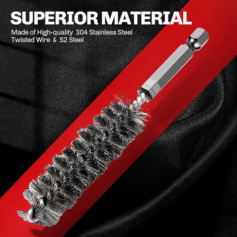 6PCS 304 Stainless Steel Bore Brush, Twisted Wire Drill Brush, 1/4 Inch Hex Shank S2 Steel Handle for Plumbing Tools