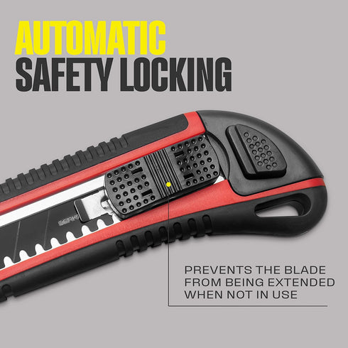 Berkling 18mm Retractable Utility Knife - 4x SK2H Snap Off Black Spare Blades (18mm 1 PACK)