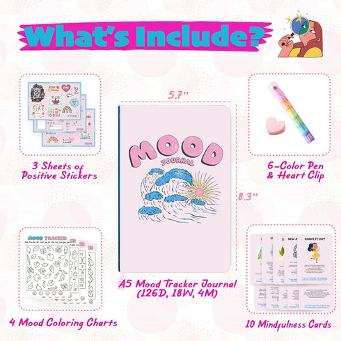 Set 126-Day Mood Tracker Journal for Teen Girls & Women | Guided Mental Health & Self-Care Planner with Daily Check