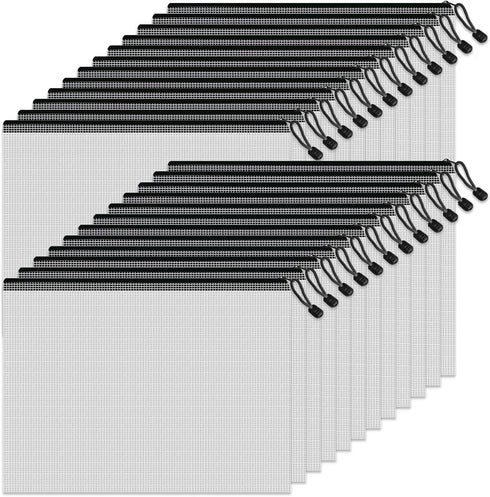 Mesh Zipper Pouch Bags, 24 Pcs Clear A4 Waterproof Document Bags for School Office Organizing Storage