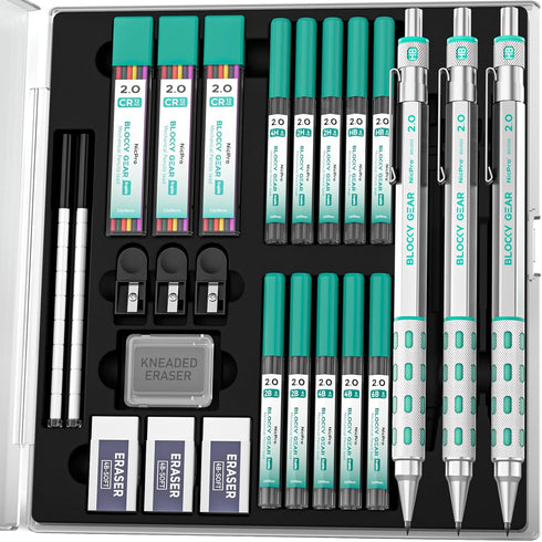 Nicpro 2mm Mechanical Pencils in Case, 3 Pack with 13 Tubes of Lead Refills (HB, 2B, 2H, 4B, 4H, 6B & Colors)