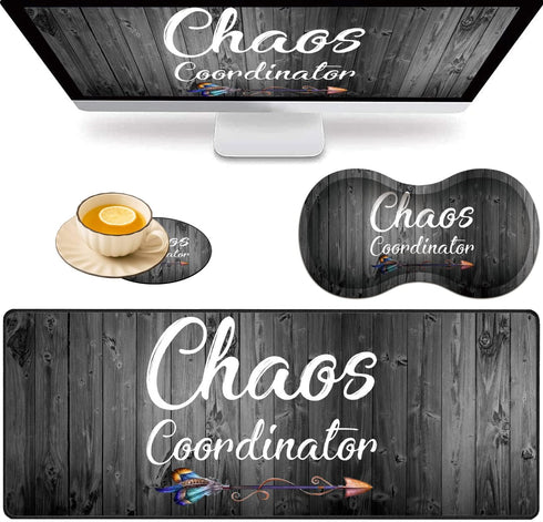 VSOJSOJKE Large Game Mouse Pad + Wrist Support Pad + Coffee Coaster, Quote