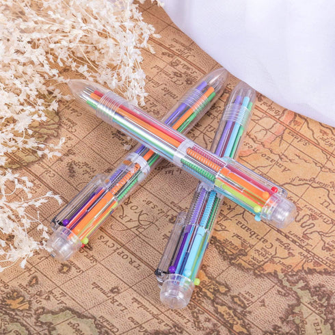 EEOYU 23 Pack Multicolor Pens - 0.5mm 6-in-1 Retractable Ballpoint Pens with Transparent Barrel for Office School