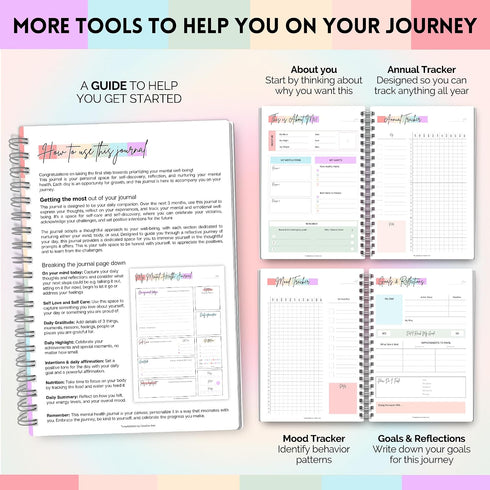 A5) Mental Health Journal Planner | Daily Gratitude, Self Care, Intentions, Affirmations and Nutrition (Rainbow