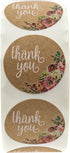 Brown Kraft Floral Thank You Stickers, 1000 Thanks Flowers Labels Roll, 1.5" Round