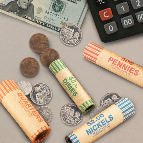 BAZIC Coin Wrappers Rolls, Assorted Quarter Dime Nickel Penny, Made in USA, Durable Preformed Paper Tubes (36/Pack)