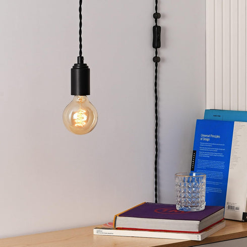 15Ft (BP0030-1BP) BRIGHTTIA - Matte Black Plug-in Pendant Light - Portable Industrial Vintage Lamp with Twisted Fabric