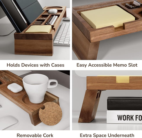 Natural Wood Desk Organizer - Multi-Compartment Wooden Caddy for Home, Office, Cubicle Accessories - Pencil Storage Tray