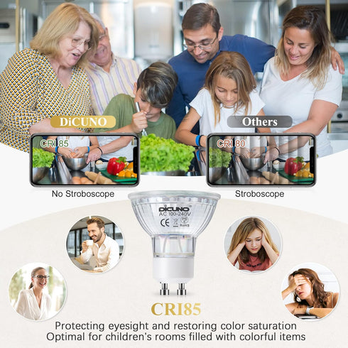 DiCUNO GU10 LED Light Bulbs, 6W 60W Halogen Replacement, Bright Daylight White 5000K, 700LM, 120 Degree Beam Angle,