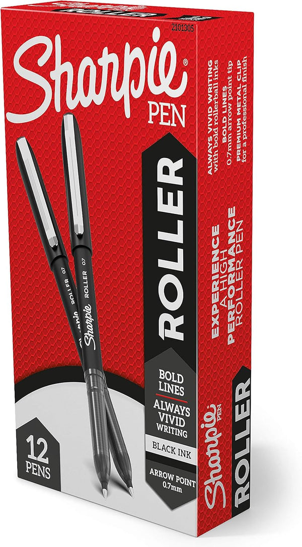 Sharpie Rollerball Pen, Arrow Point (0.7mm) for Bold Lines, Black Ink, 12 Count