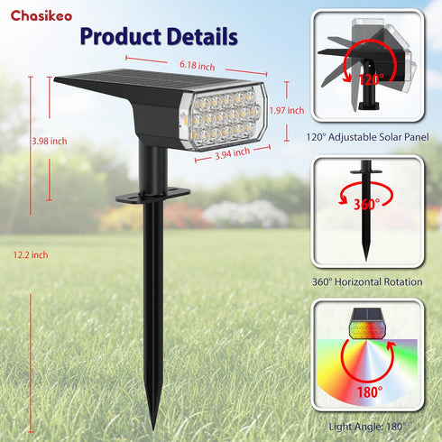 3 IP65, Solar Lights Outdoor Waterproof, Lighting Modes Solar Spot Lights Outdoor, LED Solar Spotlights, Ultra Bright