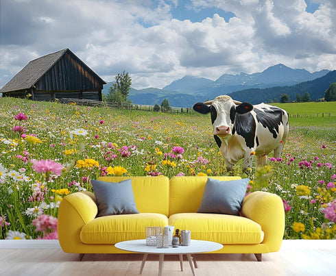 DUPIELU 78.7" 55.1" Dairy Cows Wallpaper, Western Farms Mural, Floral Animals Mural Wallpaper for Living Room Bedroom