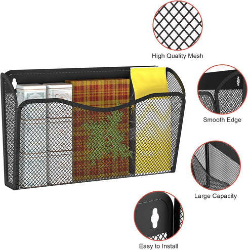Wall File Organizer, Mesh Hanging File Organizer, 6 Single Pockets Document Magazine Rack for Home Office Storage