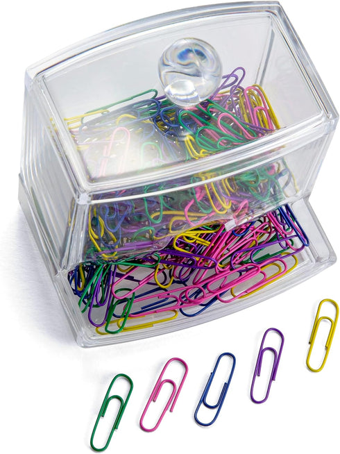 Officemate Clear Self-Dispensing Paper Clip Holder w/250 Assorted Color Paper Clips (93697)