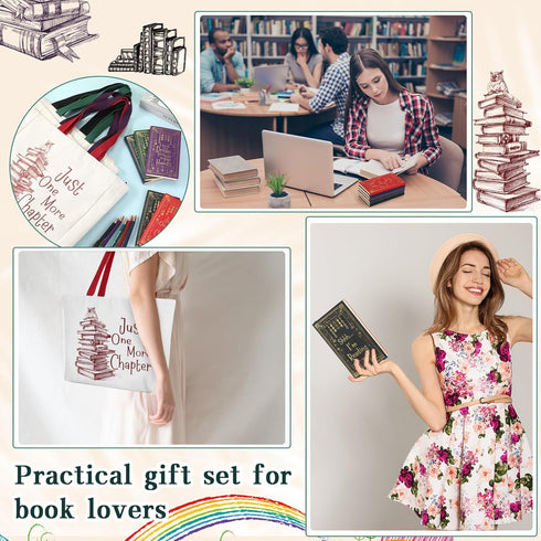 Fulmoon 5 Set Book Lovers Gifts, Includes Book Tote Bag, Notebooks, and Ballpoint Pens for Teacher Appreciation