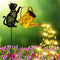 Solar Lights Outdoor Decorative, Watering Can with Cascading Lights, with Cat Silhouette
