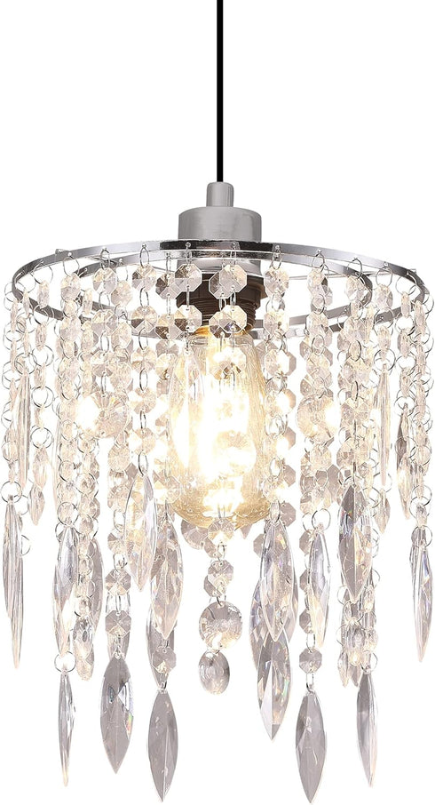 H11.81''X D8.66'' Chandelier Shades, Mini Crystal Shade, Acrylic Beaded Hanging Lampshade, Modern