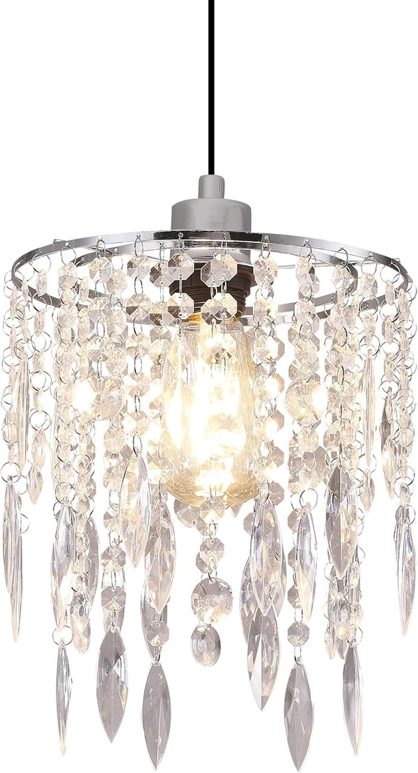 H11.81''X D8.66'' Chandelier Shades, Mini Crystal Shade, Acrylic Beaded Hanging Lampshade, Modern