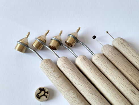 Set 6 set set of tools for Ukrainian Easter eggs decorating, Kistka decorated with hand wood-burned pysanky symbols