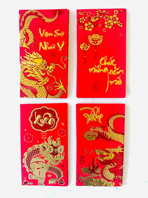 Generic 24 Pieces Vietnamese New Year Red Lucky Money Envelopes (large Size 6.5""x3.5"")- Bao Li Xi Tet Size Lon (Huong Tet Viet)
