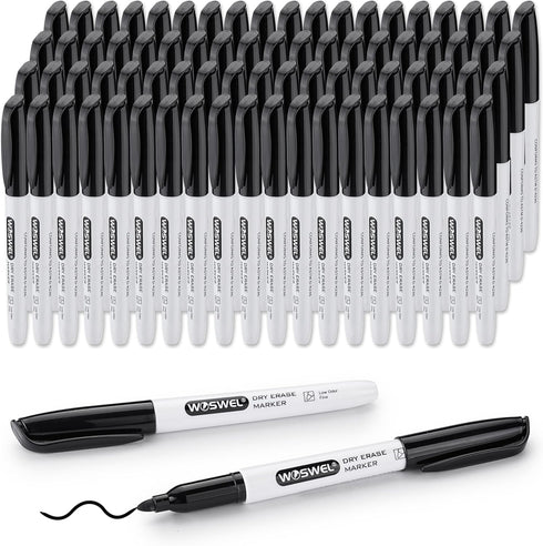 Fine Tip Dry Erase Markers, 76 Pack Black Low Odor Whiteboard Markers for Classroom and Office Use